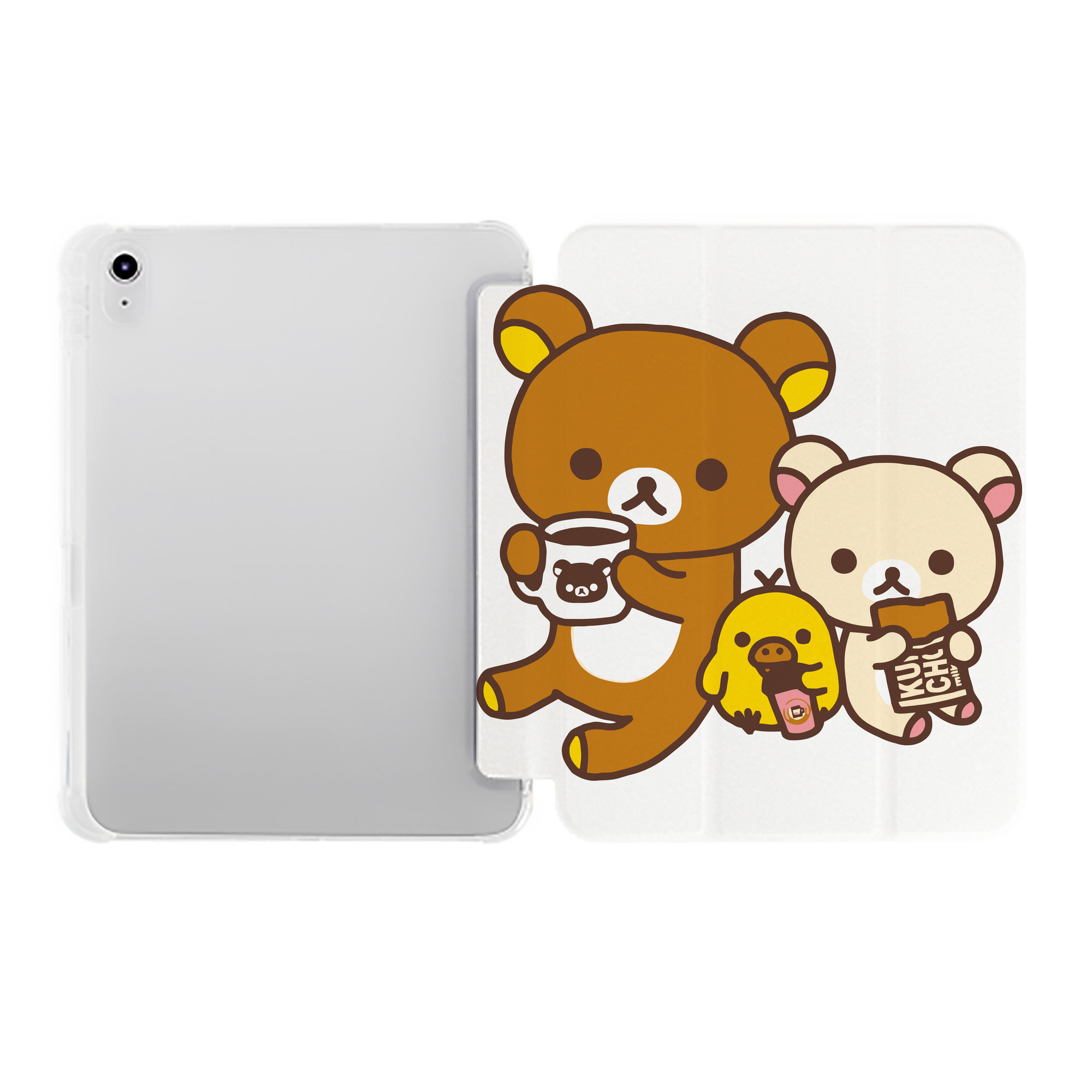 （画像用） リラックマ リラックマ キイロイトリ Rilakkuma Korilakkuma Kiiroitori IPad ケース ペン収納付き 三つ折りスタンド PUレザー×シリコン 対応機種9.5/10.5/10.9インチ